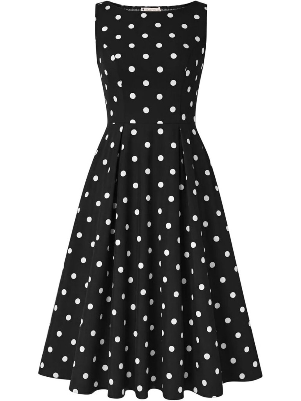 Vintage Polka Dot Sleeveless Midi Cocktail Dress - Retro Style, Perfect for